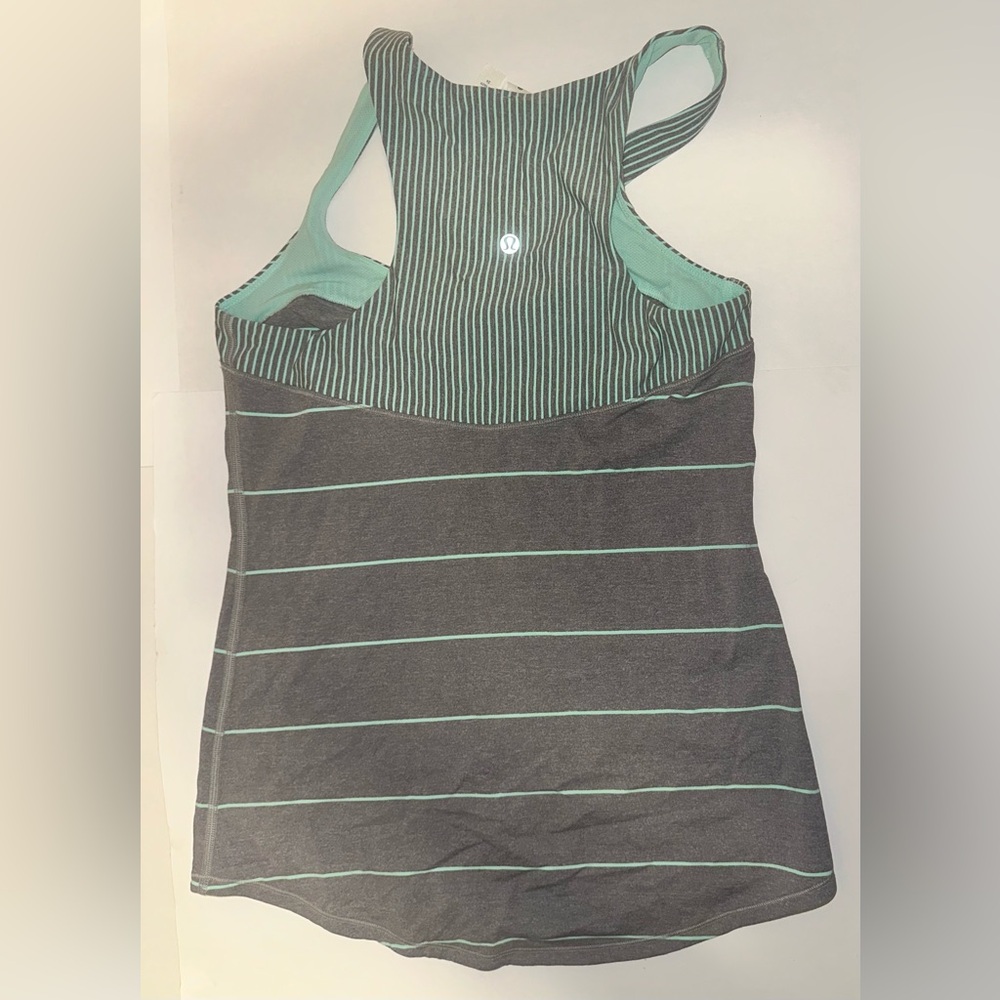 Lululemon Run Women’s First Base Tank Top Stripe Grey Mint Slate Stripe Size 6 - Picture 2 of 5